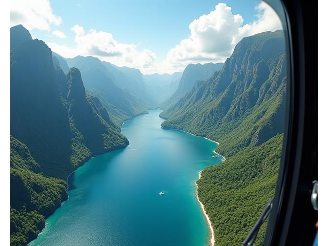 Helicopter flying over a scenic landscape
