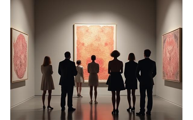 Small group admiring artwork in a private gallery