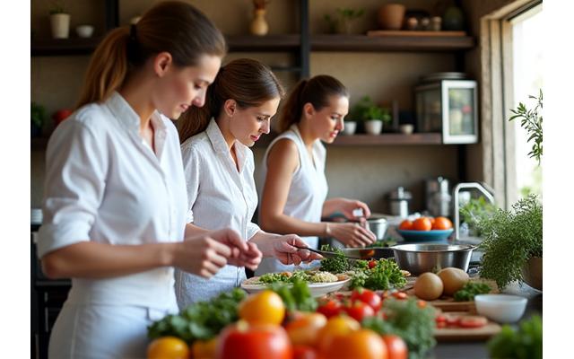 Small group learning a cooking class in an exotic kitchen