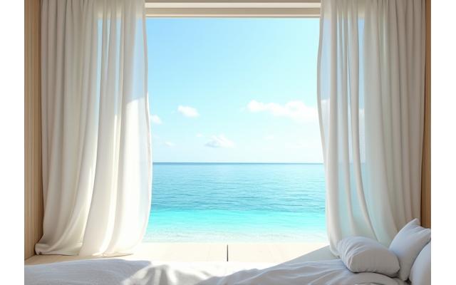 A serene beachfront spa overlooking a calm ocean